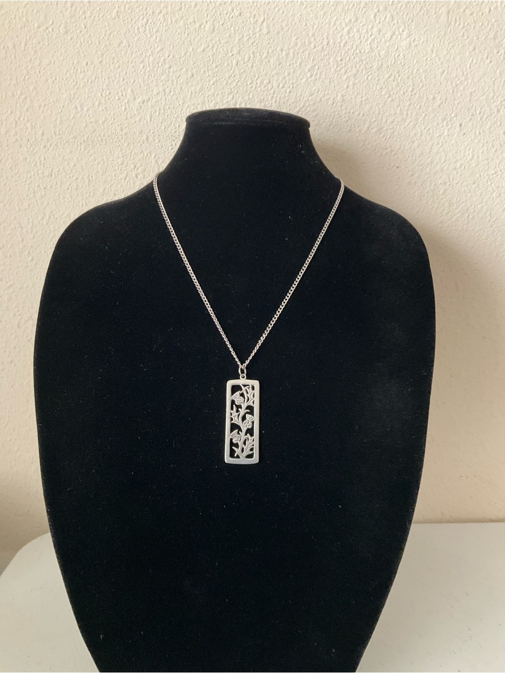 Silver Tone Pewter Thistle Floral Filigree Pendant Necklace